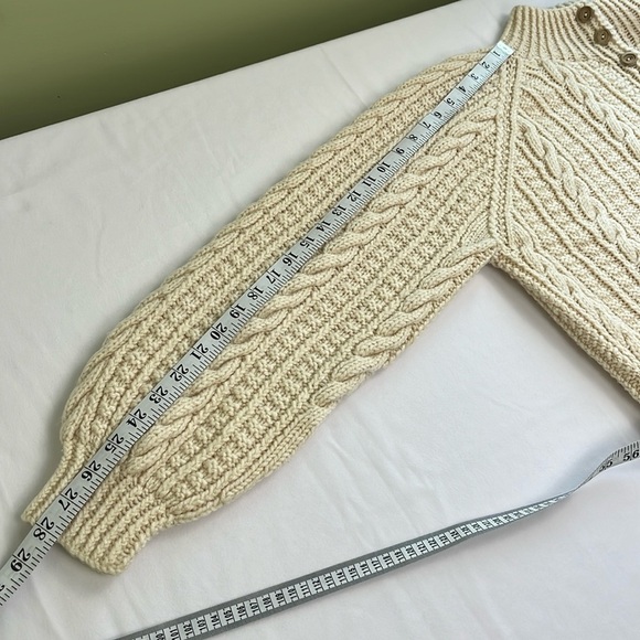 Hand Knit Chunky Sweater Cable Knit Wool Grandma Fisherman Cardigan Cream - Picture 11 of 11